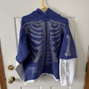 GUNZINII Denim&CO XS Rhinestone studded Skeleton Light Blue royal blue Hoodie